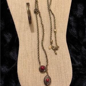 Vintage-Chico’s Gold and Red Necklace & Copper & Brass Bracelet